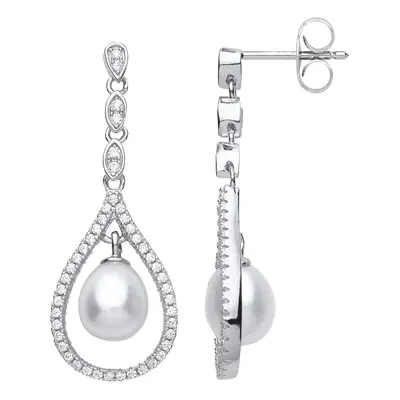 Jewelco London Ladies Sterling Silver Cubic Zirconia & Freshwater Cultured Pearl Tears of Joy Dr