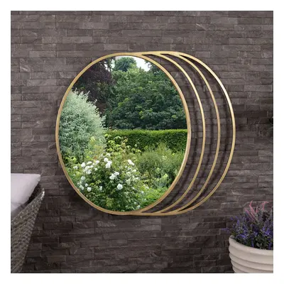 CHARLES BENTLEY Prague Round Mirror, Gold Coloured, Weather Resistant, Shatterproof, Wall Mounte