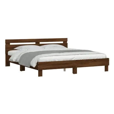 (brown oak, x cm) vidaXL Bed Frame with Headboard Bed Base Mattress Foundation Engineered Wood