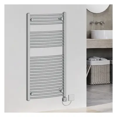 (1200x600mm, Chrome) WarmeHaus Curved Thermostatic Electric Heated Towel Rail Warmer Radiator