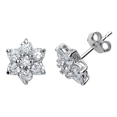 Jewelco London Ladies Sterling Silver Cubic Zirconia Classic Cluster Stud Earrings - GVE417