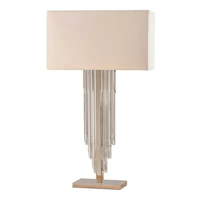 Luxury Cascade Table Lamp Light Crystal Glass & Cream Silk Square Fabric Shade