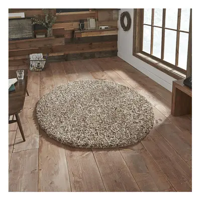 (Beige) Think Rugs Vista Shaggy Round Rug, x Cm