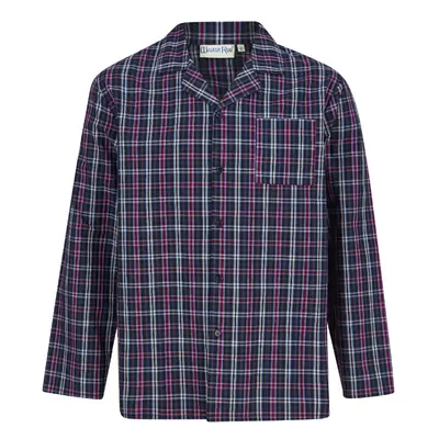 (Navy, XLarge) Slenderella WR02806 Men's Check Print Cotton Revere Nightshirt