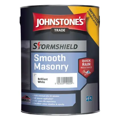 Johnstone's Smooth Masonry Paint Brilliant White with Quick Rain Resistance Technology 5L