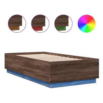 (brown oak, x cm) vidaXL Bed Frame with LED Lights Bed Base Mattress Foundation Engineered Wood