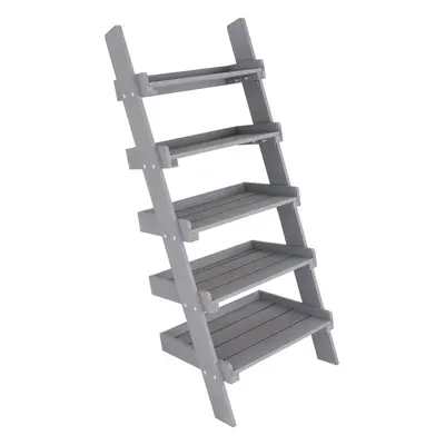 Charles Bentley FSC Slim Wooden Ladder Planter - Grey Tall Shelves Wood Modern Planting Vertical