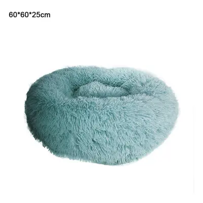 (60cm) Dark Green Round Removable Plush Doghouse Sofa Bed Warm Dog Mat Non-slip Washable Pet Mat