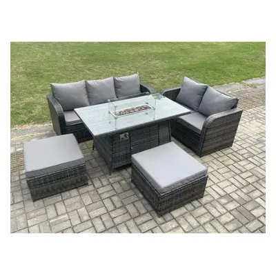 Fimous PE Wicker Outdoor Rattan Garden Furniture Set Propane Gas Fire Pit Table and Sofa set wit