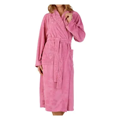 (Pink, Small - UK 10/12) Slenderella Ladies Floral Embossed Fleece Shawl Collar Dressing Gown