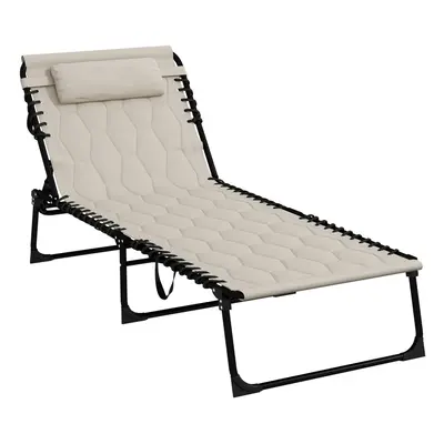 Outsunny Foldable Sun Lounger w/ Reclining Back & Padded Seat Khaki