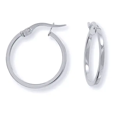 Jewelco London Ladies 9ct White Gold 1.5mm Square Tube Round Hoop Earrings 18mm - ERNR02669