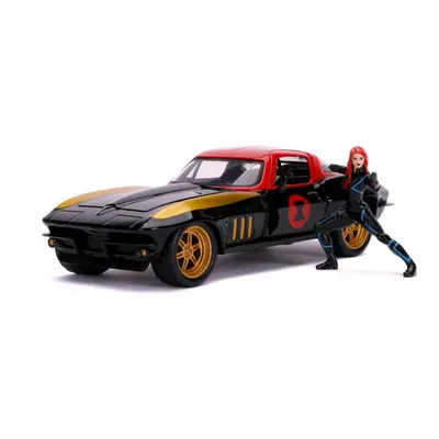 1966 Chevrolet Corvette with Black Widow Diecast Figurine Avengers Marvel Series 1/24 Diecast Mo