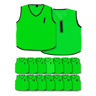 15 PACK Years Kids Sports Training Bibs - Numbered GREEN Plain Vest