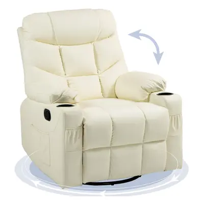 HOMCOM Manual Recliner Chair with Footrest, Cup Holder, Swivel Base, Cream