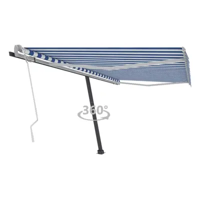 vidaXL Freestanding Manual Retractable Awning 400x300 cm Blue/White Outdoor