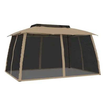 (taupe, 3.93 x 2.93 m) vidaXL Gazebo with Double Roof and Mesh Walls Pavilion Tent Marquee Steel