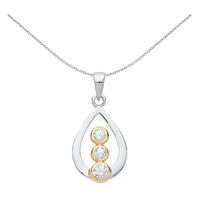 Jewelco London Ladies Rhodium & Yellow Gold-Plated Sterling Silver Cubic Zirconia Trilogy Pear T