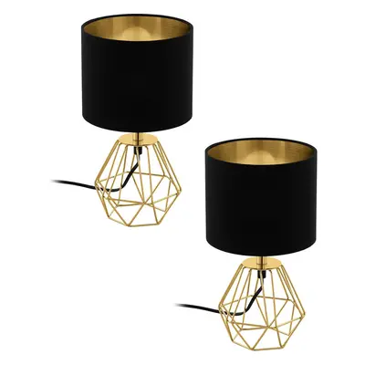 2 PACK Table Lamp Colour Brass Steel Base Shade Black Gold Fabric E14 1x60W