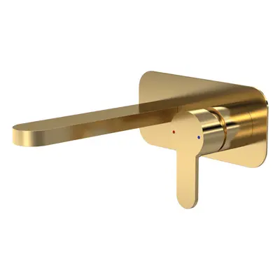 Round Wall Mount Tap Hole Basin Mixer Tap & Back Plate - Brushed Brass