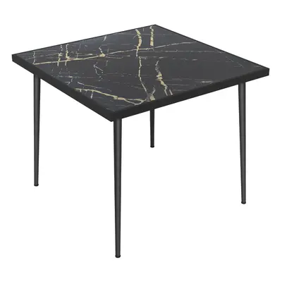 Outsunny Outdoor Dining Table for with Marble Effect Tempered Glass Top Black