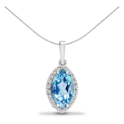 Jewelco London 18ct White Gold Claw G SI 0.1ct Diamond and Marquise Blue 2.35ct Topaz Teardrop H