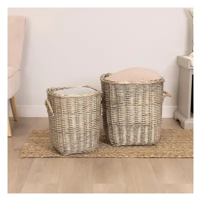 CHARLES BENTLEY Log Baskets, Snug, Set Of Two, Fabric Lined, Wicker Log Baskets, Storage, Handma