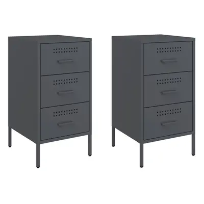 vidaXL Bedside Cabinets Nightstand Bed Table Side Table pcs Anthracite Steel