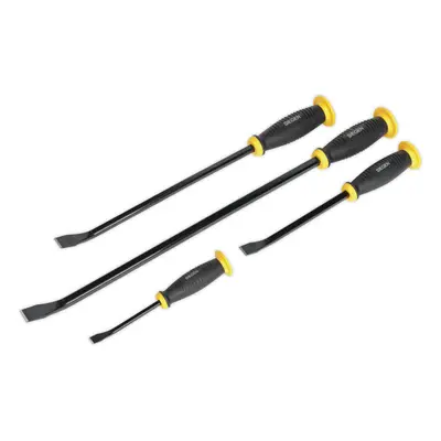 4 Piece Angled Pry Bar Set - Hammer Caps - Heat Treated Steel Shafts - Soft Grip