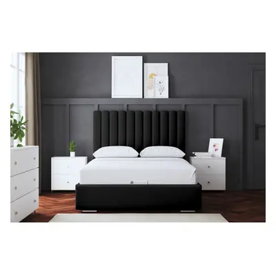 (Single, Black) Evangeline Panel Upholstered Bed