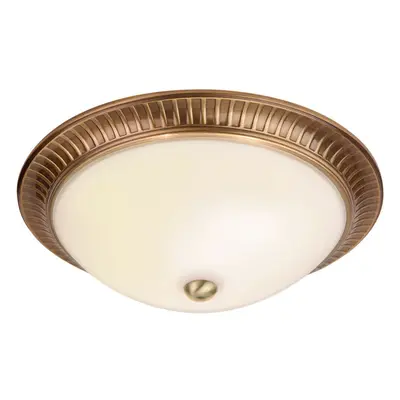 Semi Flush Ceiling Light Brass & Frosted Glass Round Traditional Lamp & Rose