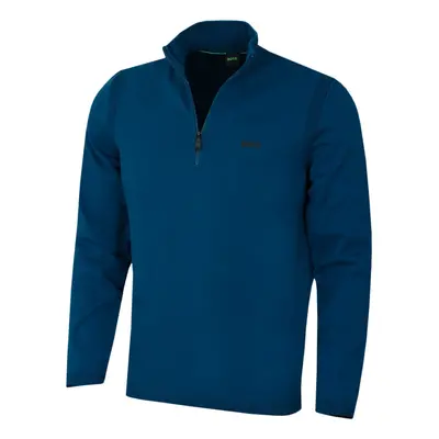 (L, Open Blue) Hugo Boss Mens Ever-X Cotton Stretch Knit 1/4 Zip Golf Sweater