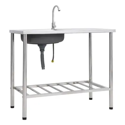 vidaXL Camping Sink Single Basin with Tap Stainless Steel Garden Garage Sink