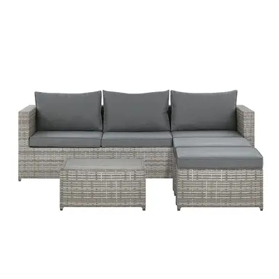 Garden Corner Sofa with Table Seater SABBIA Right Hand Modular PE Rattan Light Grey