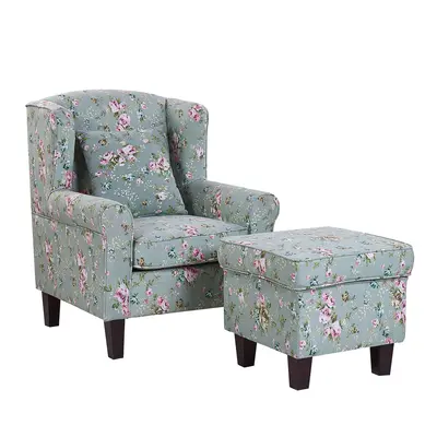 Wingback Chair HAMAR with Footstool Fabric Green