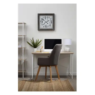 Premier Housewares White Office Desk, Home Office Furniture, Metal & Oak, W x D x H 75cm - Natur