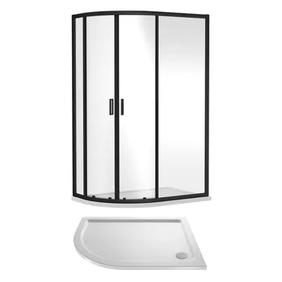 6mm Toughened Safety Glass Left Hand Offset Quadrant Shower Enclosure and Resin Shower Tray - x 