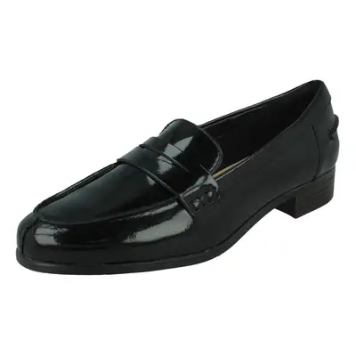 (Black Patent, UK 3) Ladies Clarks Slip On Shoes Hamble Loafer - D Fit