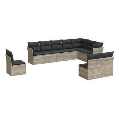 vidaXL Garden Sofa Set Piece with Cushions Couch Light Grey Poly Rattan