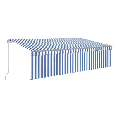 vidaXL Manual Retractable Awning with Blind&LED 5x3m Blue&White Outdoor Awning