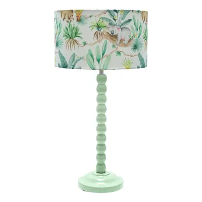 ValueLights Bobbins Sage Green Table Lamp and Tropical Drum Lamp Shade