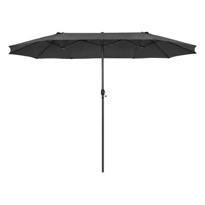 (Grey) 460cm Parasol Market Twin Umbrella W/ Hand-Crank & Air Vents