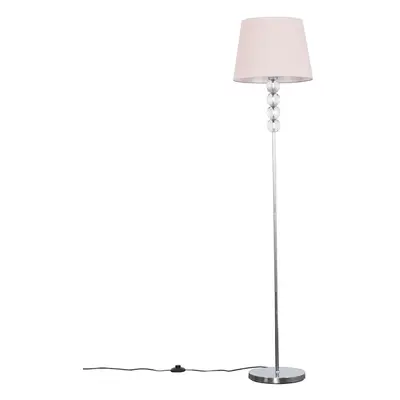 Modern Silver Chrome & Clear Acrylic Ball Floor Lamp with a Pink Tapered Shade - Complete with a