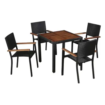 vidaXL Solid Acacia Wood and Poly Rattan Outdoor Dining Set Piece Furniture