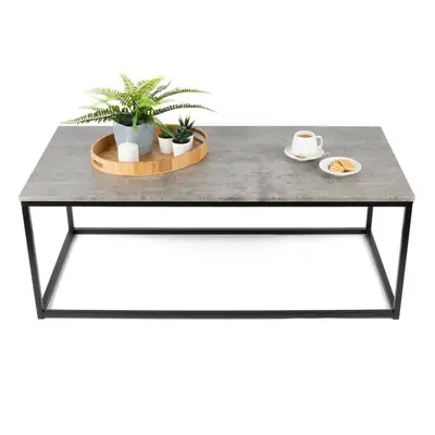 Industrial Coffee Table Rectangular Metal Frame Grey Modern Living Room