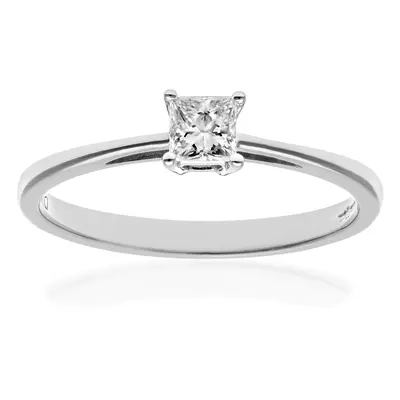 (J) Jewelco London 18ct White Gold Engagement Ring, J/I Certified Diamond, Princess Cut, 0.25ct