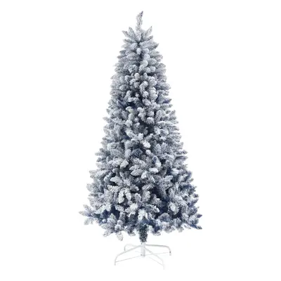 HOMCOM Foot Artificial Blue Snow Flocked Christmas Tree with Hinged Branches