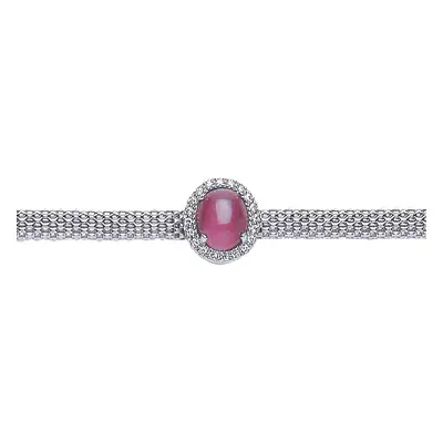 Jewelco London Sterling Silver Ruby-Red Oval Cubic Zirconia Correana Pave Halo Bracelet - GVB242