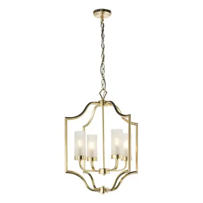 Hanging Ceiling Pendant Light Satin Brass & Frosted Glass Bulb Classic Feature