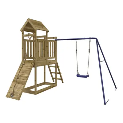 (solid impregnated pinewood) vidaXL Playhouse Climbing Frame with Swing Climbing Wall Kids Solid